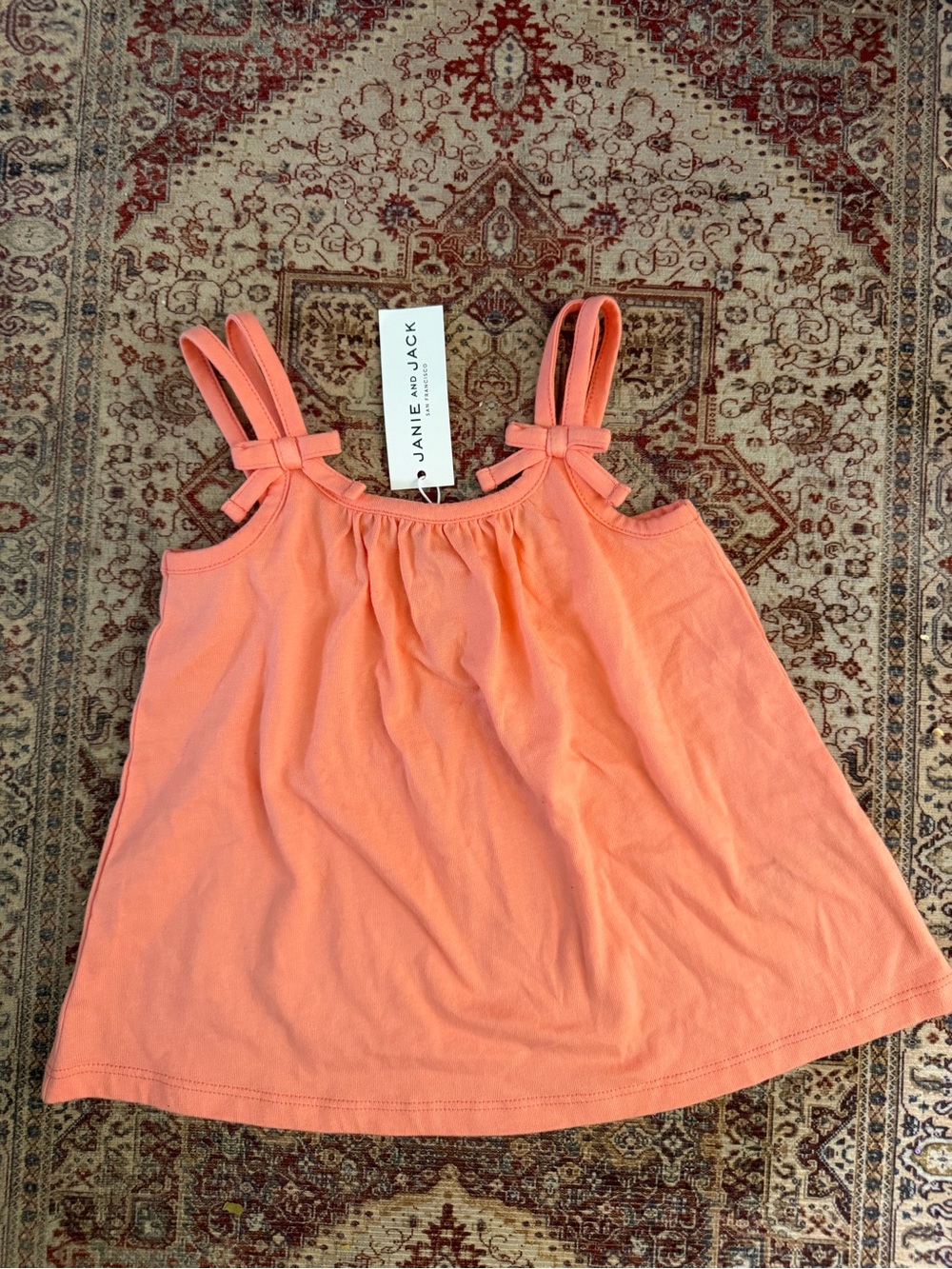 Janie and Jack Peach Double-Strap Bow Tank